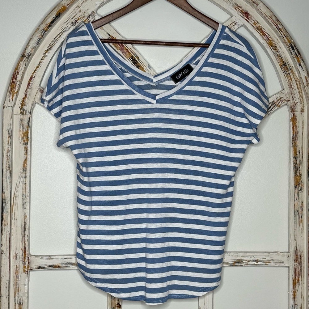 Fab’rik Blue & White Striped Top- Loose fitting- Size Small